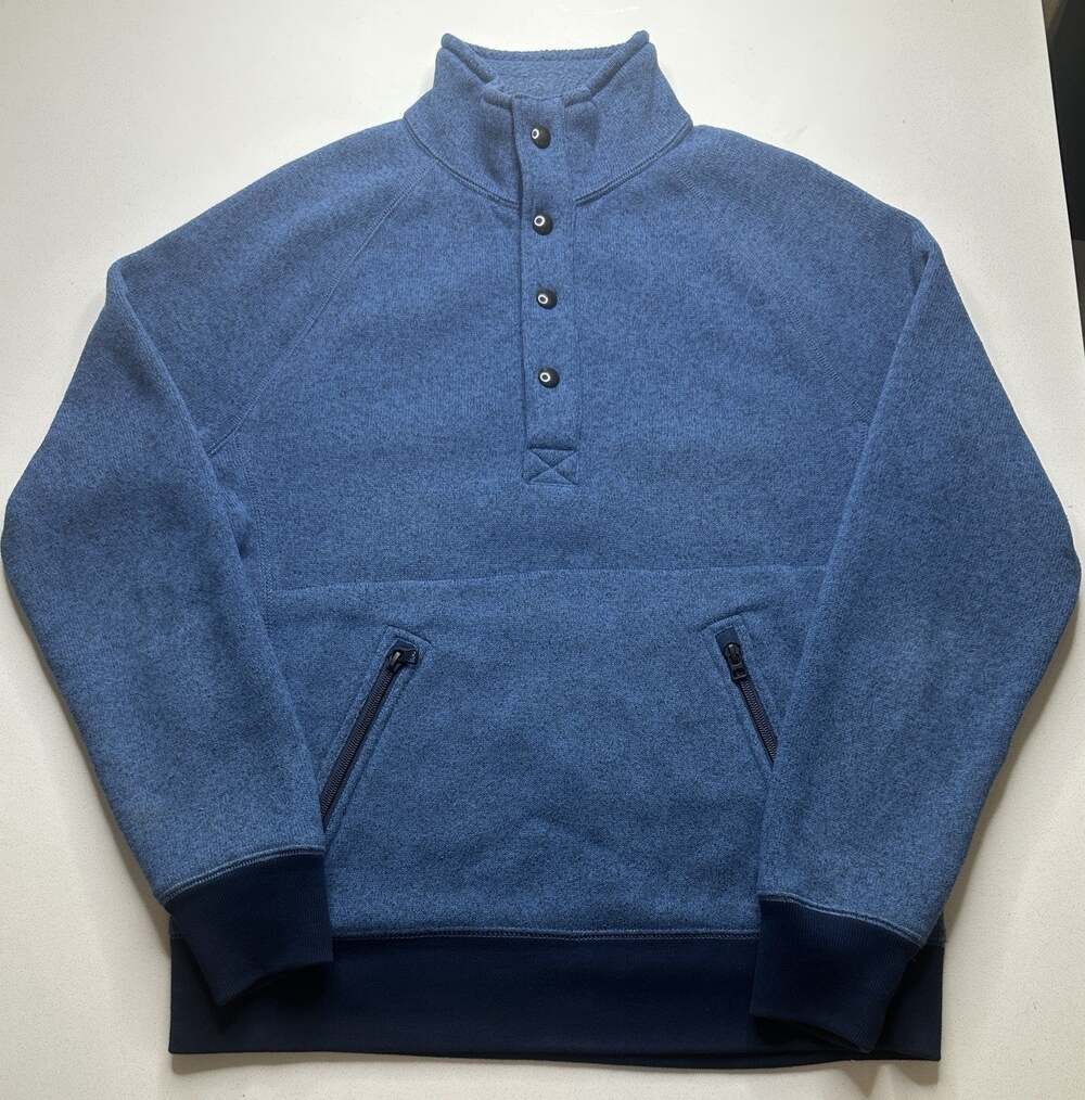 J. CREW Fleece Sweater Sweatshirt Mock Neck Pockets Blue Men’s Size S Snap
